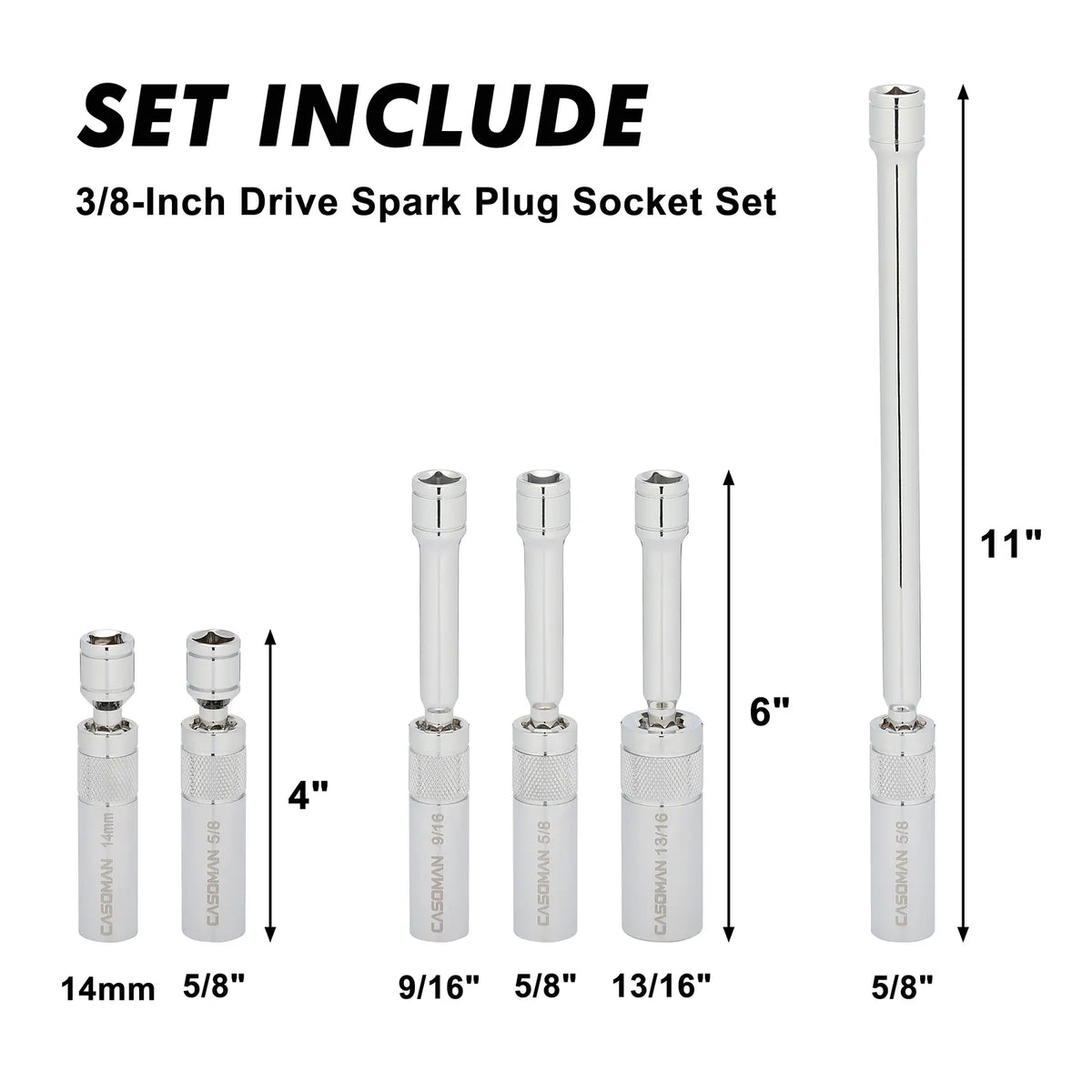 6-Piece Magnetic Swivel Spark Plug Socket Set – 360° Flexibility for Hard-to-Reach Spark Plugs