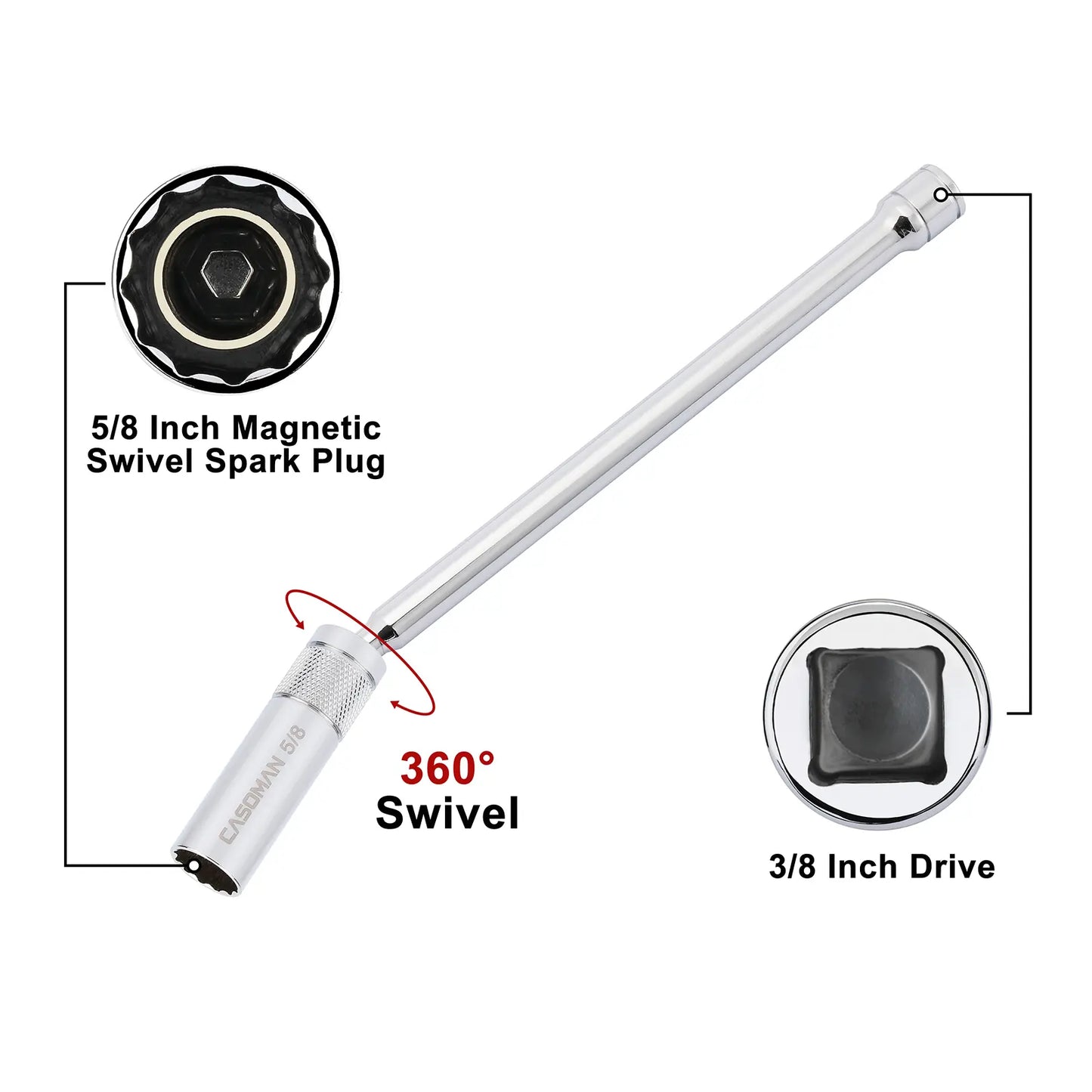 6-Piece Magnetic Swivel Spark Plug Socket Set – 360° Flexibility for Hard-to-Reach Spark Plugs