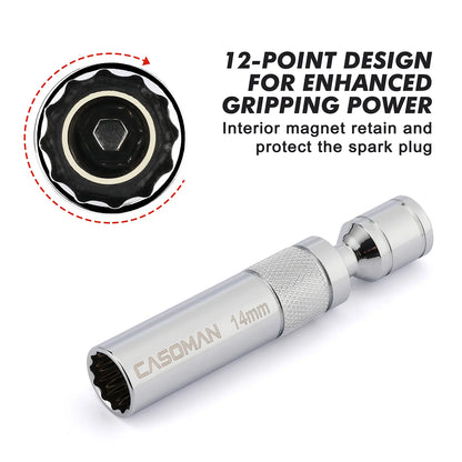 6-Piece Magnetic Swivel Spark Plug Socket Set – 360° Flexibility for Hard-to-Reach Spark Plugs